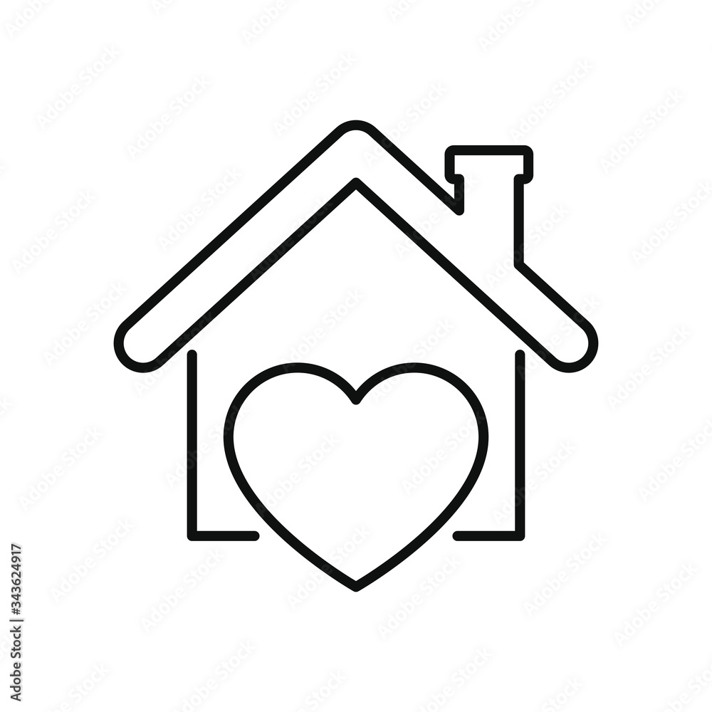 stay home concept, heart and house icon, line style