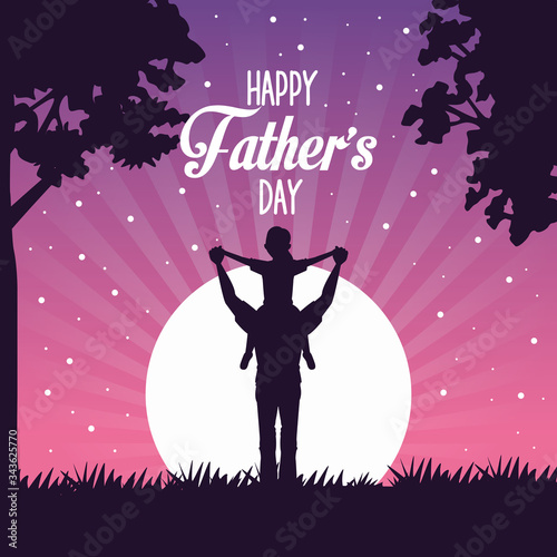 fathers day card with dad carrying son characters