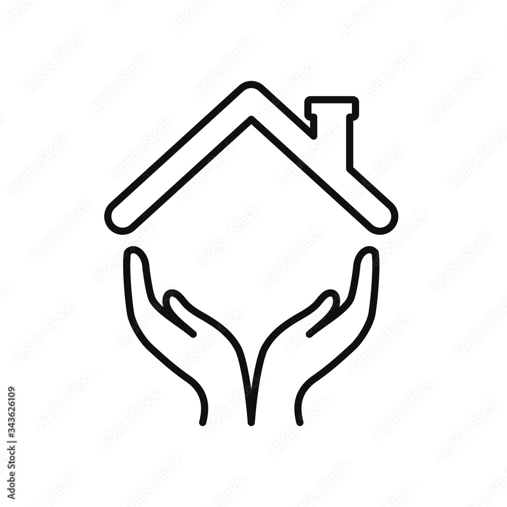 stay home concept, hands and house roof icon, line style stay home concept, hands and house roof icon, line style