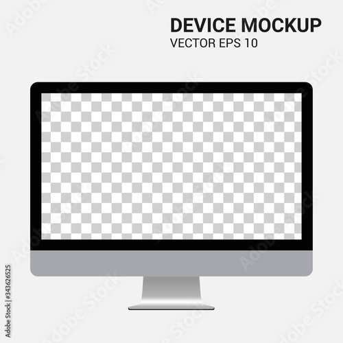 Realistic AIO Computer mockup template isolated on white background. PC vector illustration.