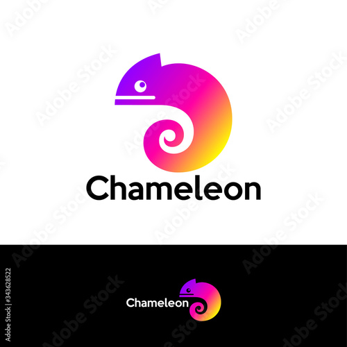 Chameleon logo. Colored bright chameleon. Isolated chameleon on  a different backgrounds. Vector illustration.