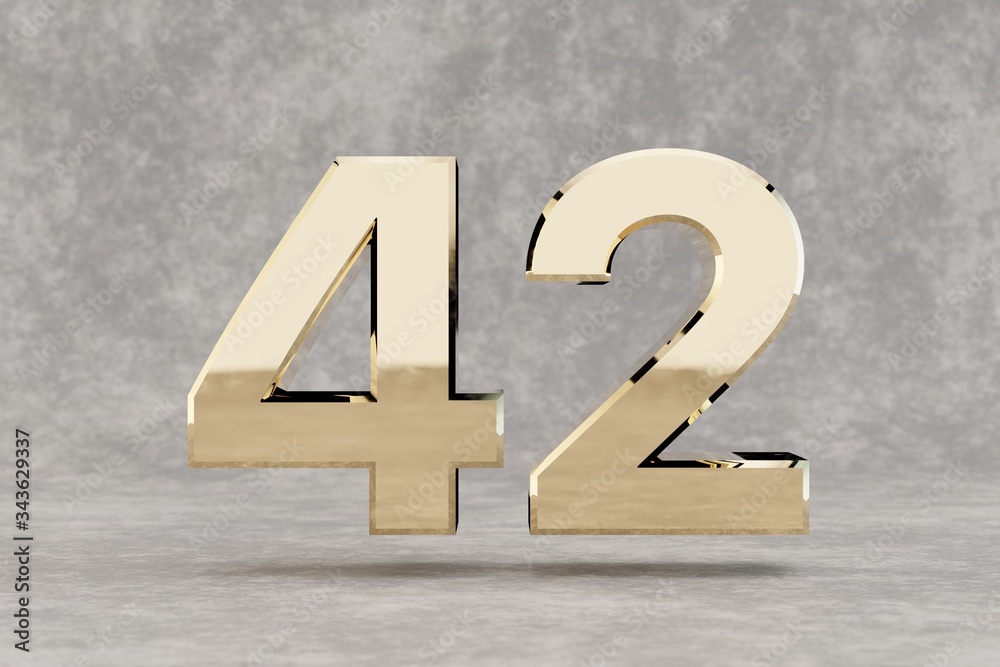 Gold 3d number 42. Glossy golden number on concrete background. 3d rendered digit. Gold 3d number 42. Glossy golden number on concrete background. 3d rendered digit.