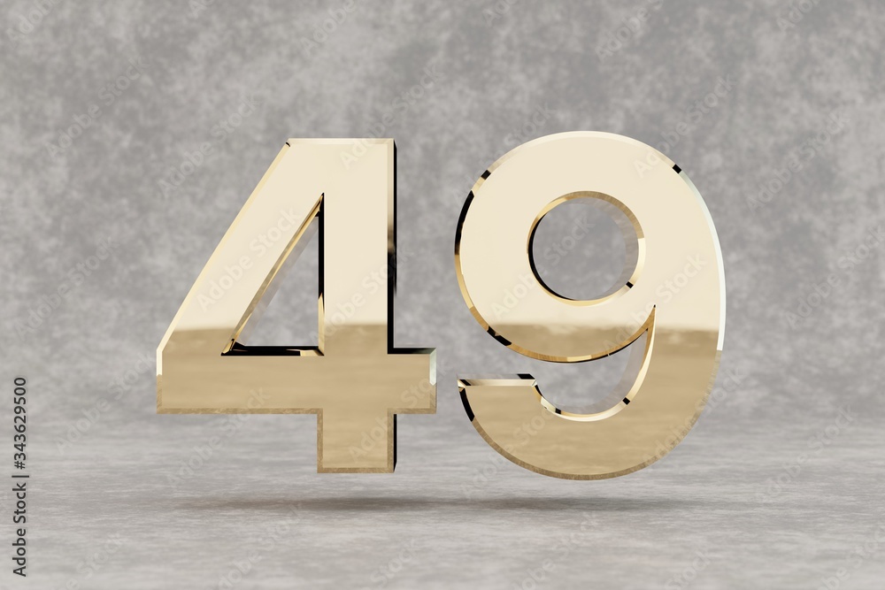 Gold 3d number 49. Glossy golden number on concrete background. 3d rendered digit. Gold 3d number 49. Glossy golden number on concrete background. 3d rendered digit.
