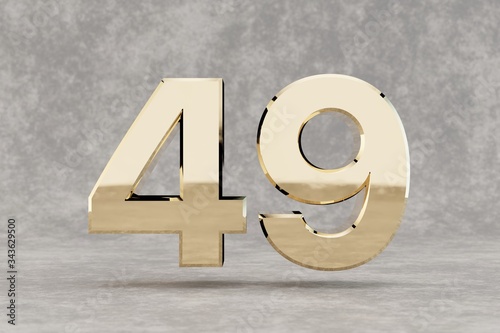 Gold 3d number 49. Glossy golden number on concrete background. 3d rendered digit.