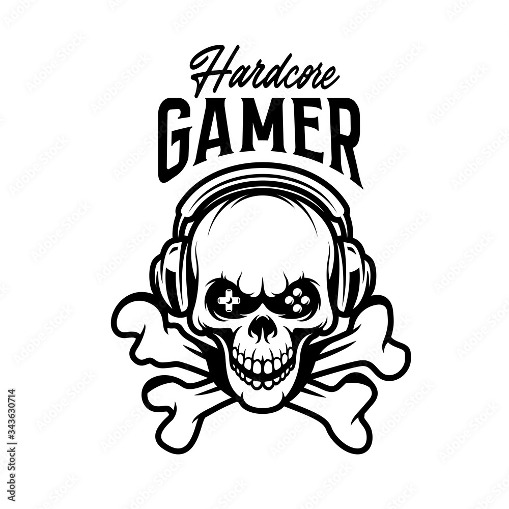 Video games related t-shirt design. Hardcore gamer text. Vector vintage illustration.