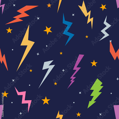 Lightning Bolts Signs Seamless Pattern. Vector drawing.