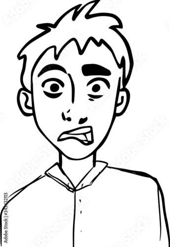 Hand drawn outline sketch character boy with fear emotion. Vector illustration in doodle style