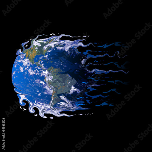 Abstract Earth Flying Through Space Melting and Warping Vector Illustration