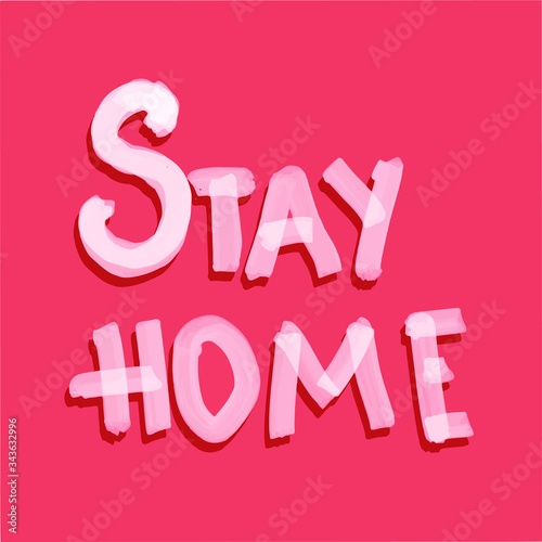 Stay home signature. Hand drawn vector markers lettering in cartoon style