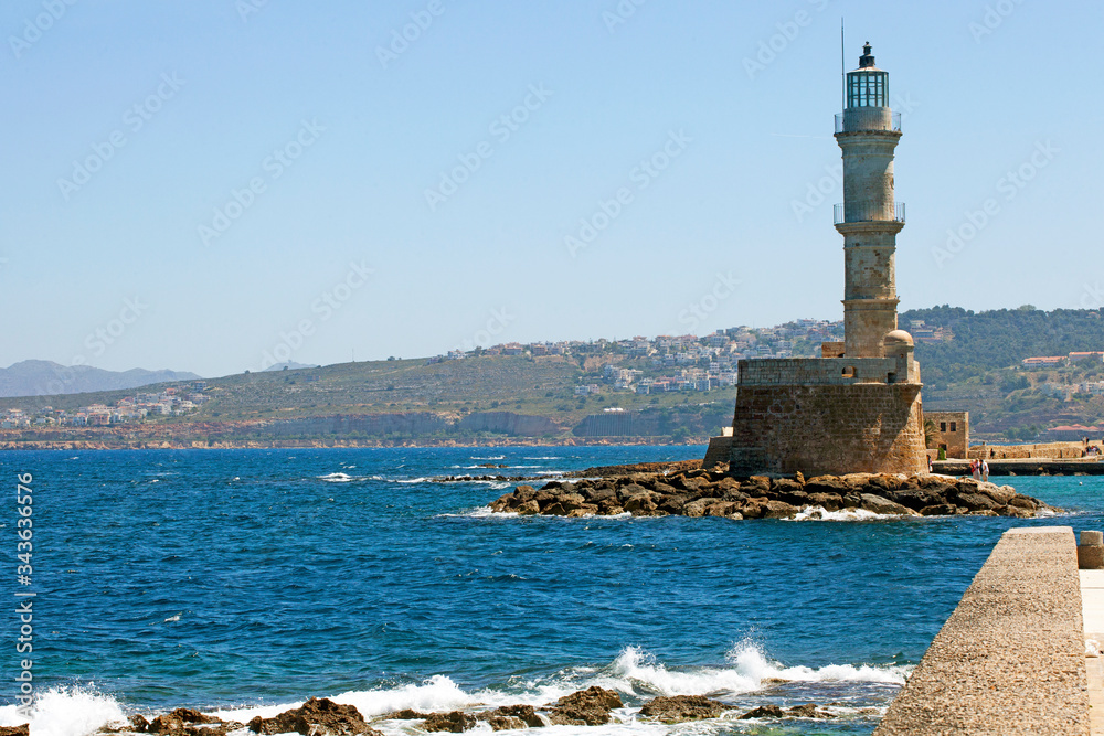 lighthouse on the island of crete greece