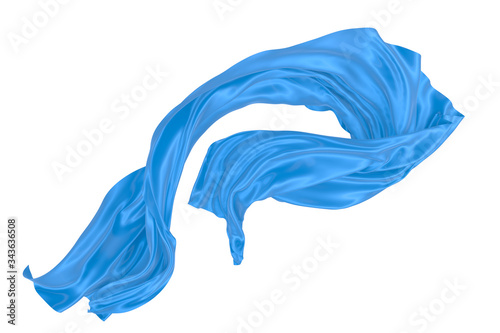 Beautiful flowing fabric of blue wavy silk or satin. 3d rendering image.