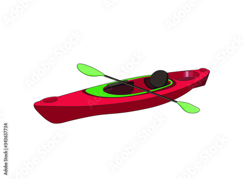 Sport racing kayak or canoe with paddels. Vector isolated graphic illustration