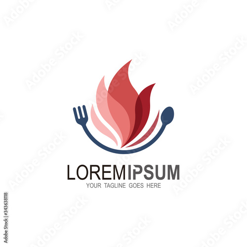 Fire logo with spoon and for, restaurant logo template cooking logo, red and fire design vector