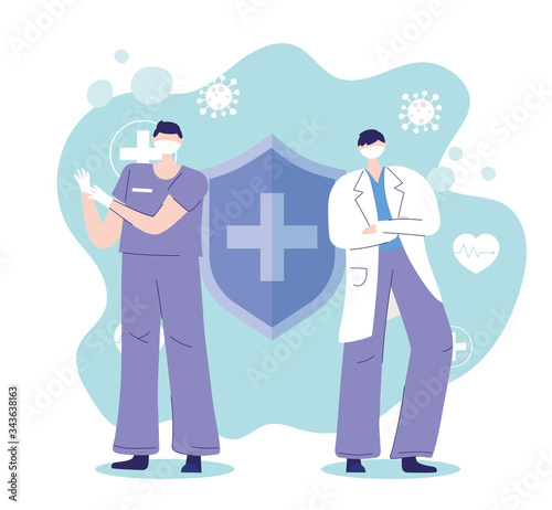 thanks, doctors, nurses, physicians with medical mask protection