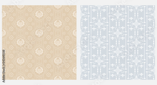 Damask seamless pattern. Beige and Gray. Vector graphics.