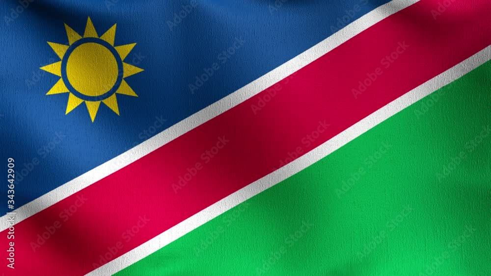 Seamless Loop 4K VDO. Namibia national flag blowing in the wind isolated. Official patriotic abstract design. 3D rendering illustration of waving sign symbol.