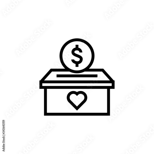 Donation box vector icon in outline style icon, isolated on white background
