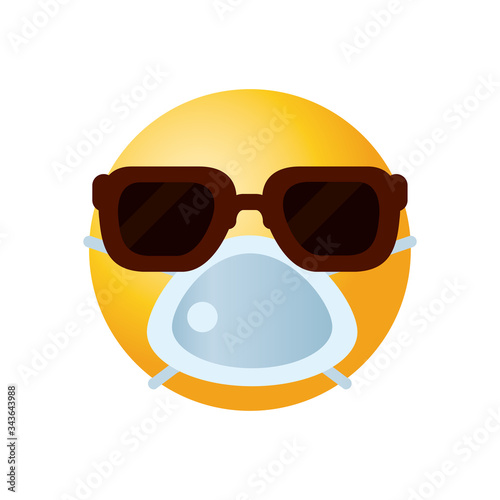 Emoji coronavirus concept, cool emoji with sunglasses and mouth mask icon, gradient style