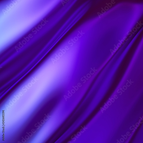 3d render, abstract violet blue silk wavy background, iridescent texture, ripples. Modern fashion textile, trendy design, silky fabric