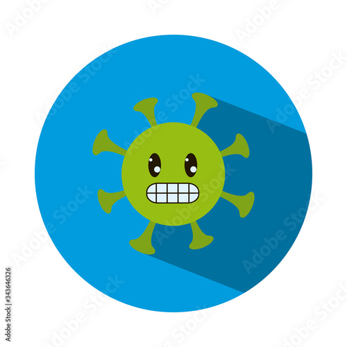 Happy coronavirus emoji icon, block style