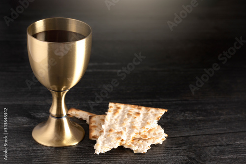 Communion or the Lords Supper on a Black Wood Table