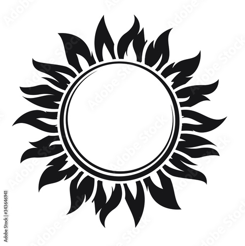 Decorative black sun symbol with long rays. Vector illustration.