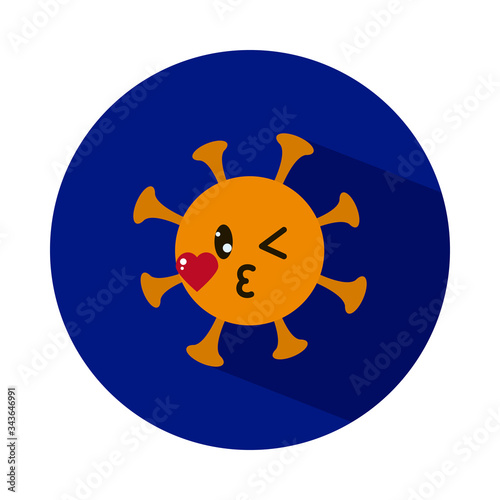 Emoji coronavirus concept, emoji coronavirus blowing a kiss, block style