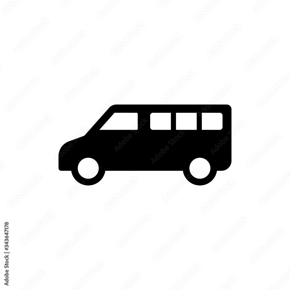 Minibus vector icon, black minibus icon transportation concept isolated in black flat shape design isolated on white background