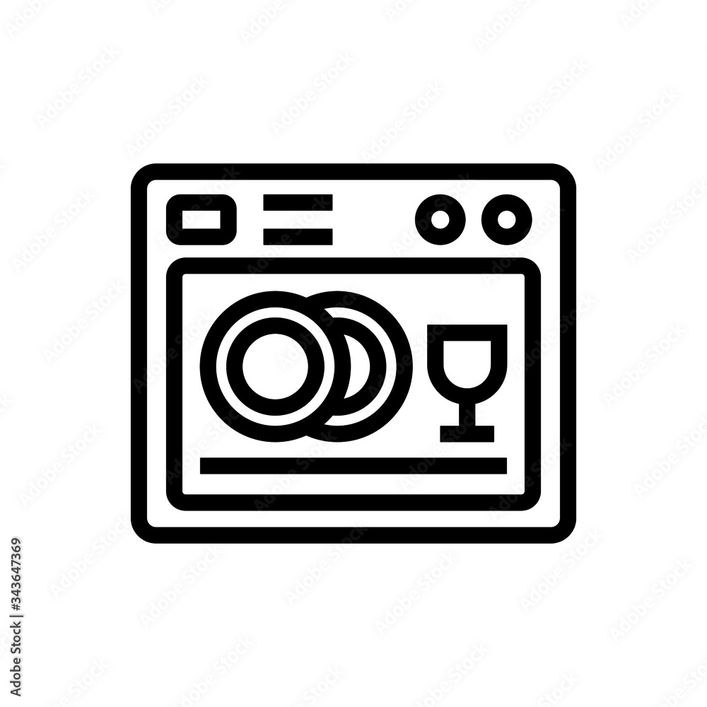 Dishwasher vector icon, dishwasher symbol sign, modern kitchen in outline, lineart style isolated on white background Dishwasher vector icon, dishwasher symbol sign, modern kitchen in outline, lineart style isolated on white background