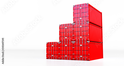 3D rendering of red cargo container isolated on white background. Containers box from Cargo freight ship for import and expor, photo