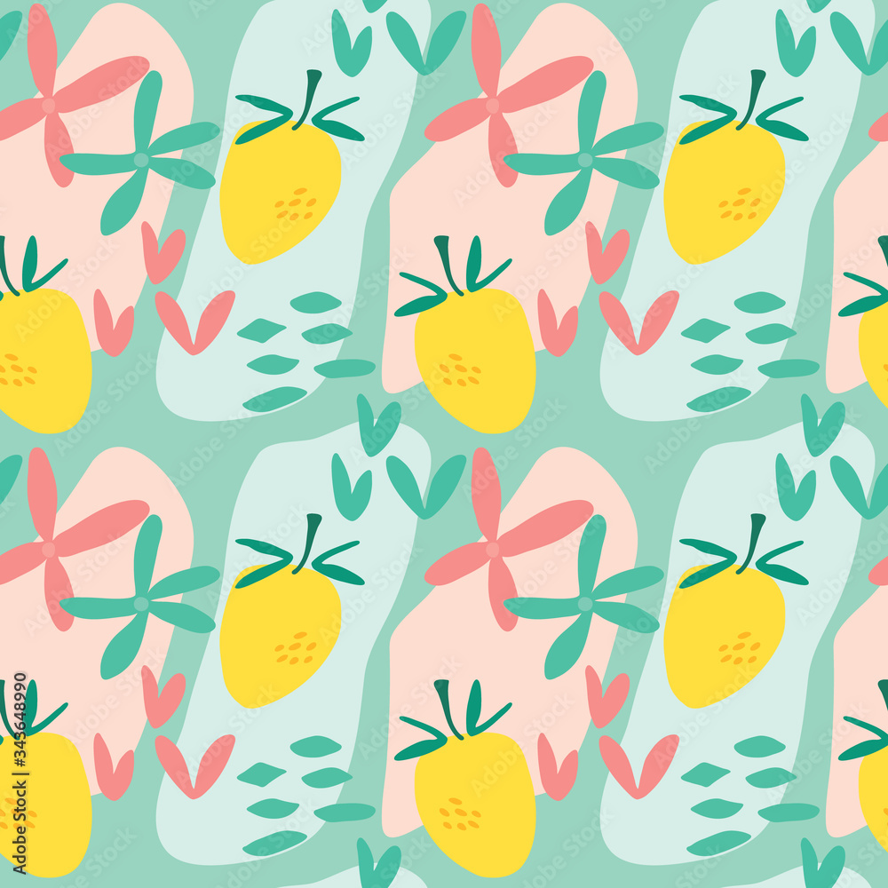 seamless repeating pattern with flowers and lemons
