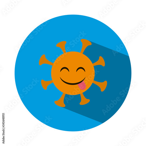 Emoji coronavirus concept, emoji coronavirus smiling, block style