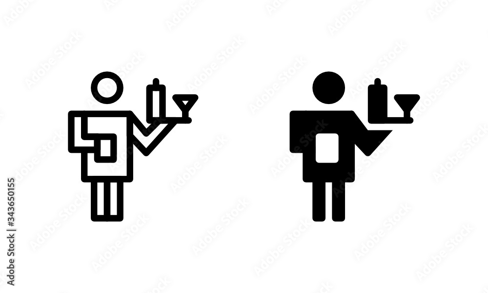 Waitress Butler, Server Restaurant Bottle and Drink Icon, Logo, Vector Waitress Butler, Server Restaurant Bottle and Drink Icon, Logo, Vector