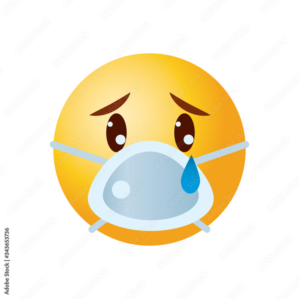 Obraz premium Emoji coronavirus concept, emoji crying wearing a mouth mask, gradient style