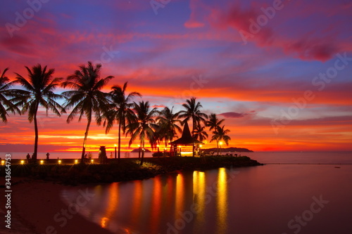 Beautiful and colorful twilight at Tanjung Aru beach Kota Kinabalu Sabah Malaysia