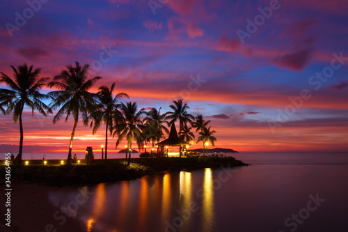 Beautiful and colorful twilight at Tanjung Aru beach Kota Kinabalu Sabah Malaysia