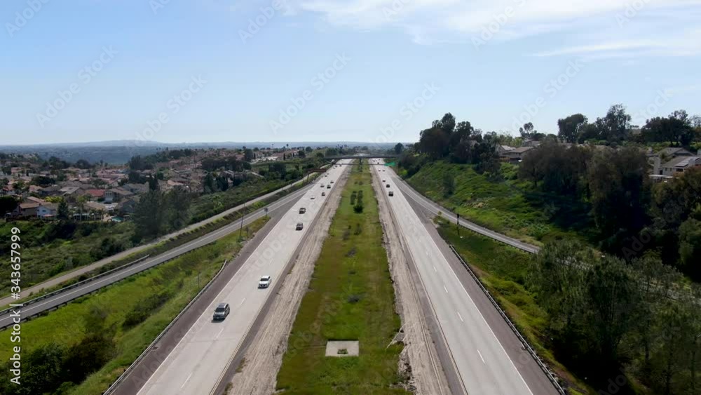 Aerial view of highway, freeway road with vehicle in movement. California, USA. Aerial view of highway, freeway road with vehicle in movement. California, USA.