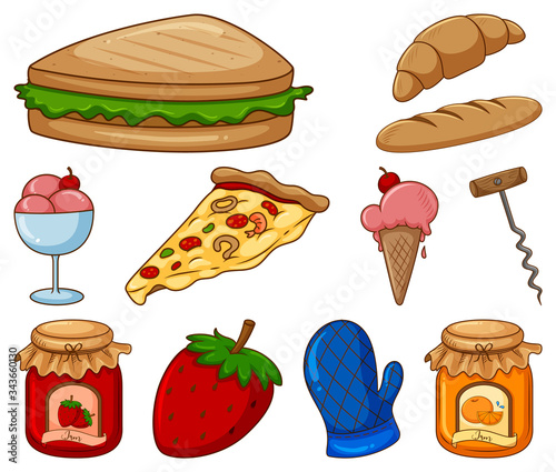 Large set of different food and other items on white background