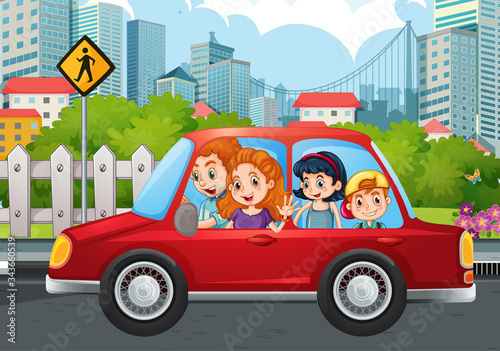 Happy family in the car