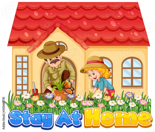 Scene with people staying at home with family
