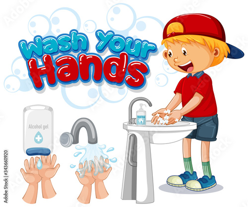 Wash your hands poster design with happy boy
