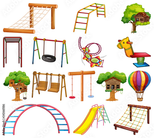 Large set of play stations at the playground