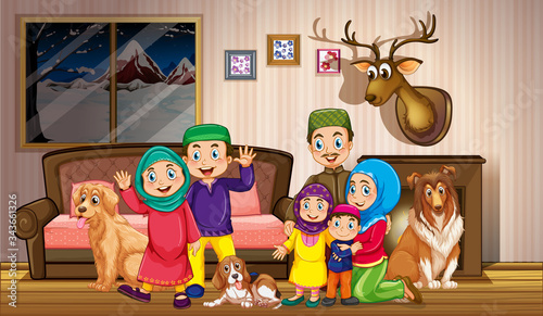 Scene with people staying at home with family