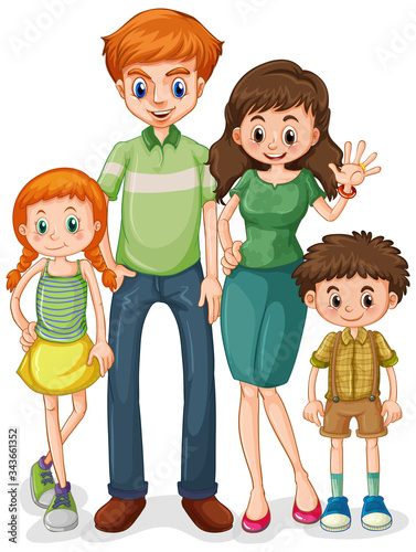 Family members with parents and kids on white background