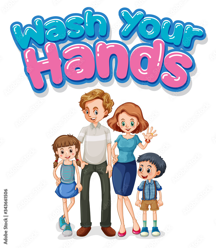 Happy family with hand wash sign