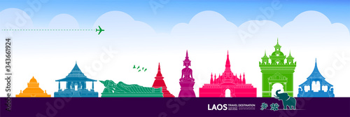 Laos travel destination grand vector illustration. 