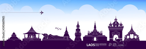 Laos travel destination grand vector illustration. 