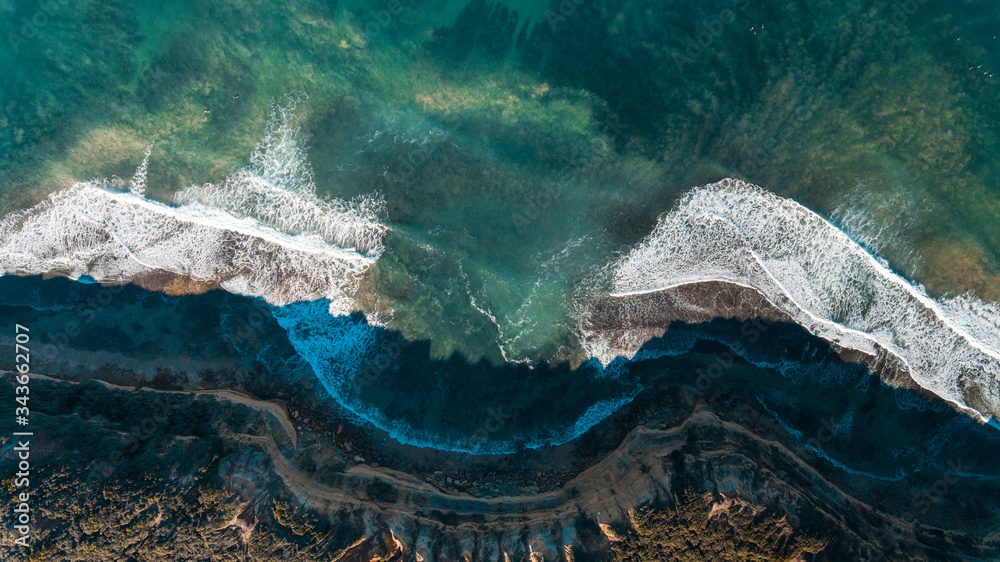 Aerial Views of Coastline and waves and beaches along the Great Ocean Road, Australia