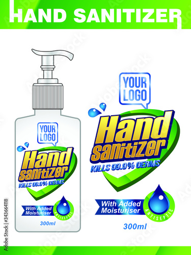 Hand sanitizer label design vector graphic template for packaging design.