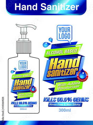 Hand sanitizer label design vector graphic template for packaging design.